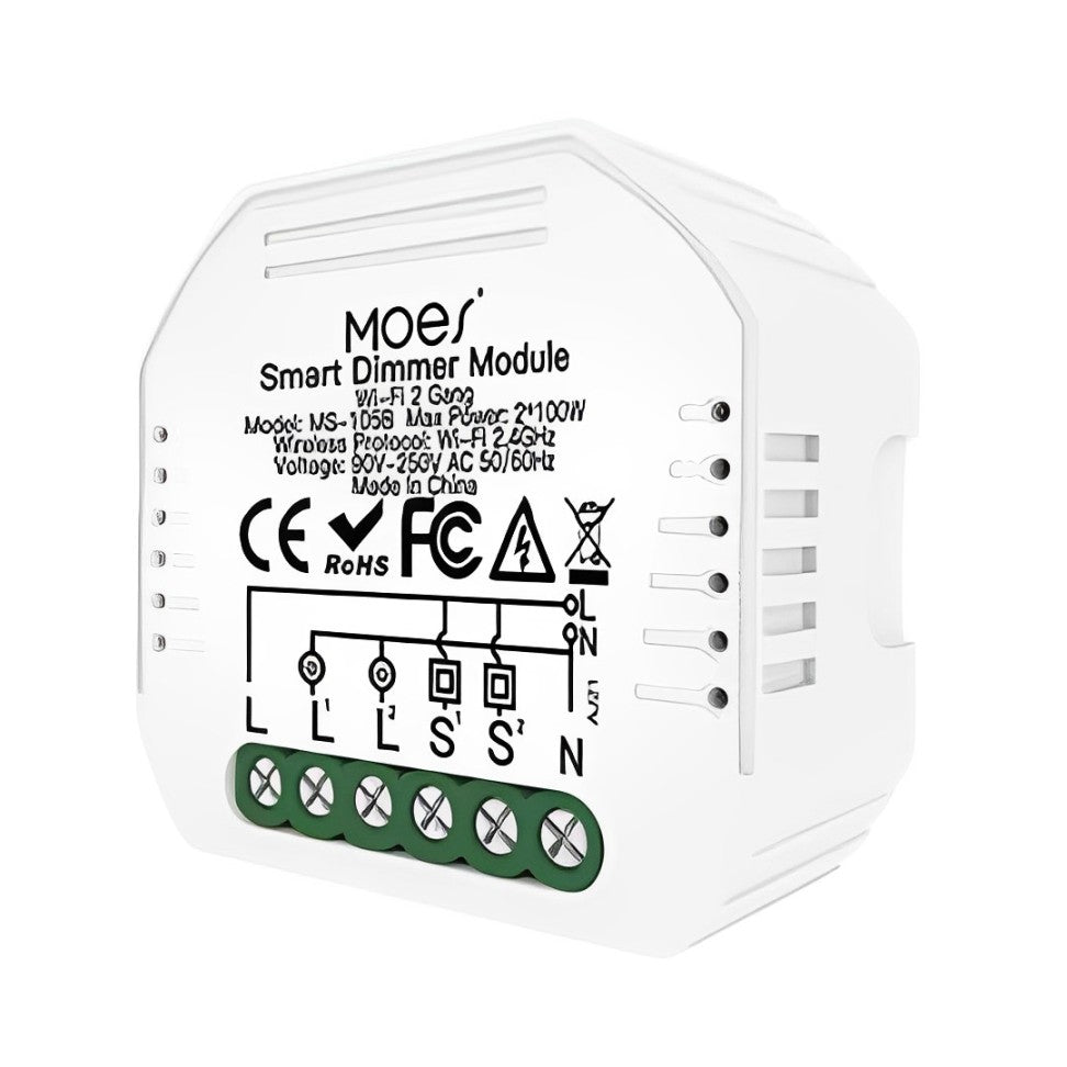 Moes Módulo de Interruptor de 2 Canais Dimmer - Smart WiFi