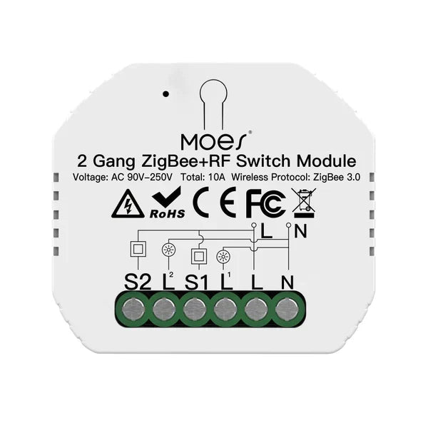 Moes Módulo Interruptor de Luz Inteligente 2 canais - Smart Zigbee + RF433