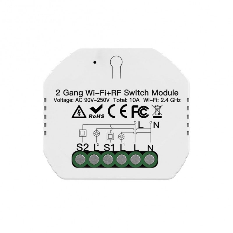 Moes Módulo Interruptor de 2 Canais - Smart WiFi + RF433