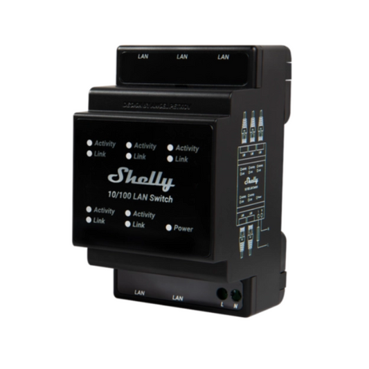 Shelly LAN Switch de 5 portas - 10/100Mbps para montar em calha DIN