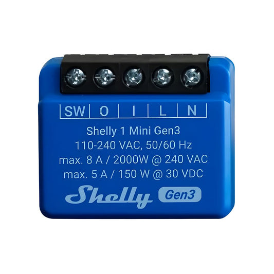 Shelly 1 Mini Gen3 - Módulo para Interruptor 1 botão ou Portão de Garagem 8A WiFi/BT